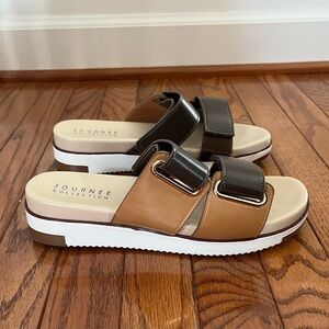 Journee Collection Black and Tan Sandals With Adjustable Straps